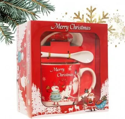 Produktbild von ECARLA Weihnachtstasse mit Untertasse und Löffel in einer Box KB19WZ4 400 ml