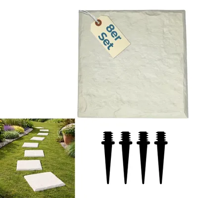 Produktbild von 8er Set Trittsteine für Garten inkl. Erdspießen Gehwegplatten Kunststoff Steinoptik 40x40 Trittplatten für Rasen Gartenplatten Außenbereich Beetplatte Laufplatte