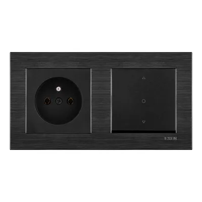 Image de Prise simple + interrupteur triple pour stores vénitiens noir + double cadre COMFORT noir cosmique EXEN