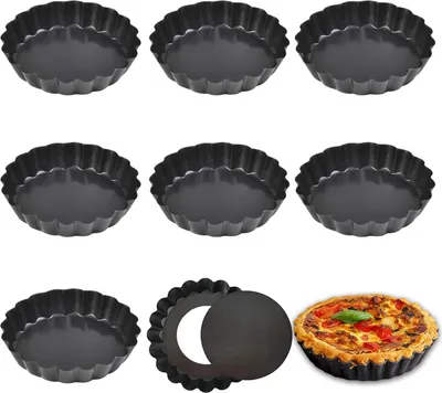 Produktbild von Törtchenform 10 cm, 8-teilige Mini-Törtchenform, wiederverwendbare Quicheform, Törtchenformen mit Hebeboden zum Backen von Gebäck, Kuchen und Desserts