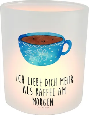 Produktbild von Mr. & Mrs. Panda Outdoor Windlicht Kaffee Tasse - Transparent - Geschenk, Liebe, aus Glas, kerzenhalter, Teelichthalter, Geschmack, Glücklich, Lustige Sprüche, Genuss