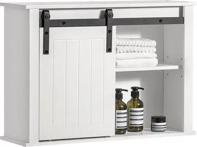 Productafbeelding van Mara badkamerkast - Opbergkast - Hangkast - Hoge kast met schuifdeur - MDF - Wit - 68 x 20 x 48 cm
