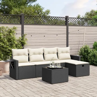 Produktbild von 6-tlg. Garten-Sofagarnitur - mit Kissen Schwarz Poly Rattan - Gartenmöbelset 3263782