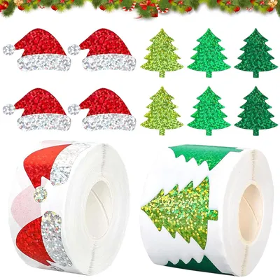 Weihnachtsaufkleber, 1000 Stück, Glitzer, selbstklebend, 3 cm