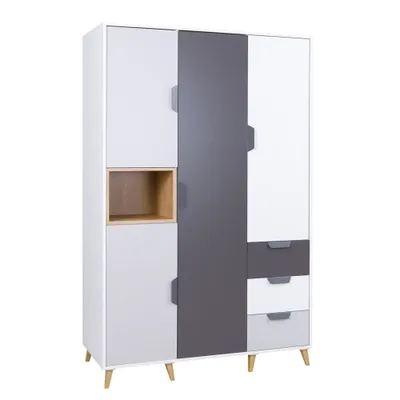 Obrázek produktu pro Šatní skříň 120 cm do studentského pokoje TAMANI 1 - dub lefkas / bílá / grafitová