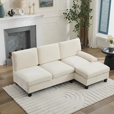 Produktbild von okwish Modernes Design Gepolstertes Sofa,Sitzgruppe,Dreisitzer Ecksofa,L-förmiges Schlafsofa,für Wohnzimmer und Schlafzimmer,Beige