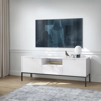 Produktbild von Masseno TV-Schrank STELLARE 154 cm Fernsehschrank mit 1 Schubladen und 2 Türen TV-Lowboard für Wohnzimmer Modern 154x39x56 cm Weiß / Weiß
