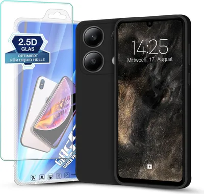 Produktbild von Hülle für Xiaomi Redmi Note 13 mit 9H Displayglas Displayschutz Plus Case Cover Bumper Silikon Softgrip Schutzhülle Farbe: Schwarz