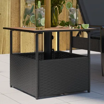 Zdjęcie produktu dla Maison Exclusive – stół ogrodowy z otworem na parasol, czarny, 55 x 55 x 46,5 cm, polirattan
