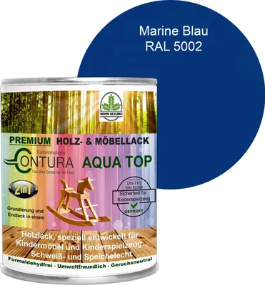 Produktbild von Contura 750ml. Möbellack Lack für Kinderspielzeug Buntlack DIN EN71/3 Buntlack Holzlack - RAL 5002 Marine Blau