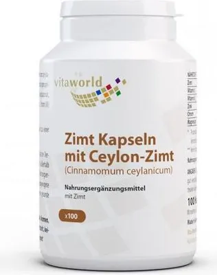 Produktbild von Vita World Zimt Kapseln mit Ceylon-Zimt | 100 Kapseln | mit Vitamin C und E | vegan | gluten- und laktosefrei