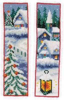 Produktbild von Vervaco Lesezeichen Kreuzstich Set "Winterdörfer" 2er Set, Zählmuster, 6x20cm