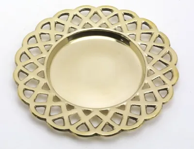 Produktbild von Kerzenteller, Dekoteller Waffelrand Messing Gold poliert (Innen Ø 8 cm, Außen Ø 14 cm)