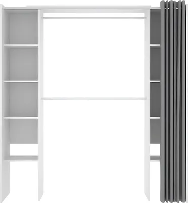 Produktbild von Faltbarer Kleiderschrank DORIAN mit Vorhang - Länge: 110/180 cm - Farbe: weiß und grau