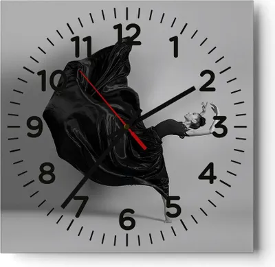 Produktbild von Wanduhr - Quadrat - Glasuhr - Tanz Schwarz Kleid - 40x40cm - Schleichendes Uhrwerk - Lautlos - zum Aufhängen bereit - Dekoration Modern - Wanddekoration aus Glas - C4AC40x40-4869