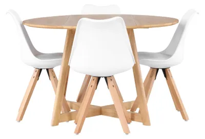 Produktbild von Yakidon Essgruppe Esstisch mit Auszug braun 4 Stühle weiß.