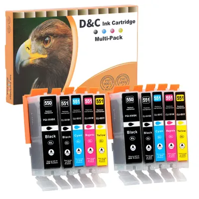 Produktbild von D&C 10x 550 551 XL Druckerpatronen Kompatibel mit Canon PGI-550 XL CLI-551 XL für Canon Pixma MG7550 MX925 iP7200 iP7250 MG5400 MG5450 MG5550 MX725