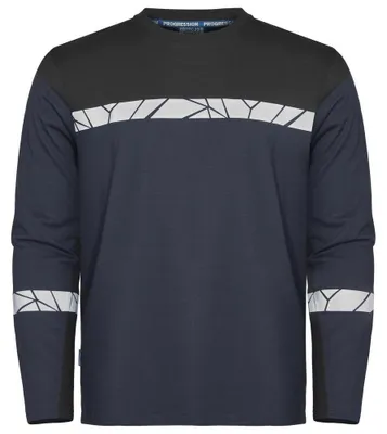 Image de Projob - T-shirt "7002" pour hommes/femmes, coupe unie, manches longues, modèle ET1035 (Taille M) (Bleu marine/Noir)