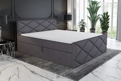 Produktbild von Boxspringbett AXU 180 x 200 mit 2 Bettkästen, Bonell-Matratze und Topper. Farbe: Dunkelgrau