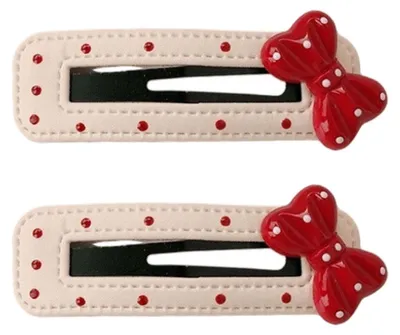 Produktbild von 2er-Pack Haarspangen für Mädchen mit Punktprägung und Schleifenverzierung, Kunstlederbezug, Haarspange für Ponyfrisuren, BB-Clip, Haarstyling-Werkzeug, Haaraccessoires C