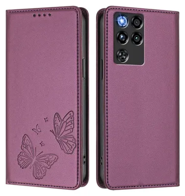 Obrázek produktu pro Kožené pouzdro pro ZTE nubia RedMagic 11 Pro, motýlí ražbou, peněženkové flip pouzdro se stojánkem Fialová