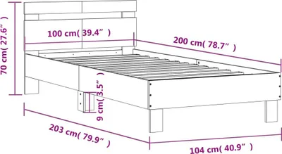 Produktbild von vidaXL Bettgestell mit Kopfteil und LED-Leuchten Betongrau 100x200 cm
