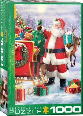 Image de Père Noël avec son traîneau par Simon Tread - Puzzle de 1000 pièces au format 68x48