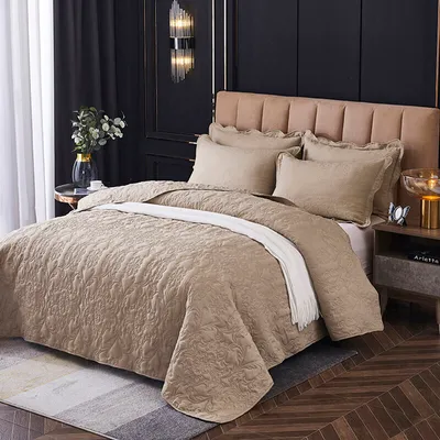 Obrázek produktu pro （220x240cm，světle hnědá）Přehoz přes postel Reliéfní prošívaná přikrývka Praný bavlněný přehoz přes postel s 2 povlaky na polštáře Odolný proti vráskám smršťování vyblednutí a pilling pro obývací pokoj ložnice