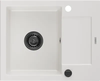 Zdjęcie produktu dla Mexen Enzo zlewozmywak granitowy 1-komorowy z ociekaczem 576 x 465 mm, biały, syfon czarny - 6506571005-20-B