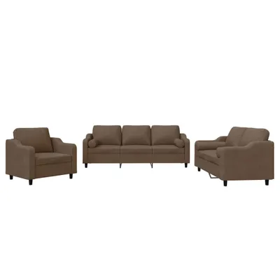 Image de vidaXL Ensemble de canapés 3 pièces avec coussins Tissu brun