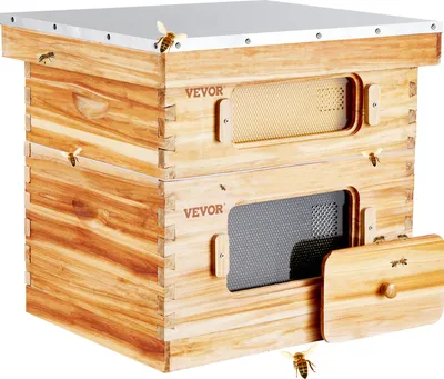 Obrázok produktu pre Úľ VEVOR, 20 rámikov, úľ Zander, cédrové drevo potiahnuté včelím voskom, 1 hlboký + 1 stredný úľový box, úľová súprava Langstroth, priehľadné akrylové okienka s podstavcami