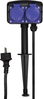Obrázok produktu pre LogiLink LPS214, 2 m, Vonkajší, IP44, Čierna, Modrá, RoHS, 2 AC zásuvky/AC zásuviek