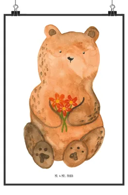 Produktbild von Mr. & Mrs. Panda Bild Bär Dankbar DIN A5 - Weiß - Geschenk, Danke, Dankeschön, wanddeko, Teddy, Blumen, Plakat, Wandbild, drucke, Kunstdruck