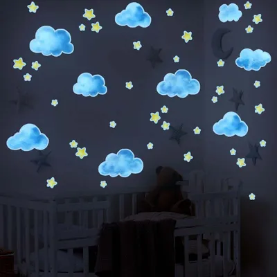 Immagine prodotto di Adesivo murale a forma di stelle e nuvole - Blu e giallo - Autoadesivo