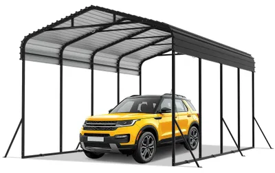Obrázok produktu pre QEENTOE Kovový prístrešok pre auto 6x3,7x2,6 m, celokovová konštrukcia, oceľová strecha, zosilnená základňa, vonkajší prístrešok pre autá, nákladné vozidlá a lode