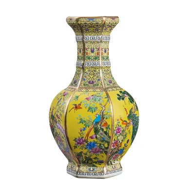 Zdjęcie produktu dla Fine Asianliving Chiński Wazon Porcelanowy Kwiaty Ptaki Żółty D19xH32cm Wazon Dekoracyjny Wazon Kwiatowy Orientalny Wazon Ceramiczny Wazon Dekoracyjny Nowoczesny Wazon Dekoracyjny Na Stół