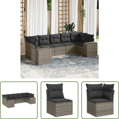 Produktbild von The Living Store 7-tlg. Garten-Sofagarnitur mit Kissen Grau Poly Rattan