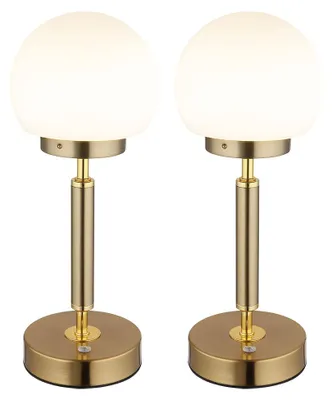 Zdjęcie produktu dla 2x Lampa stołowa LED mosiądz, ściemniacz dotykowy, akumulator, wys. 28,5 cm