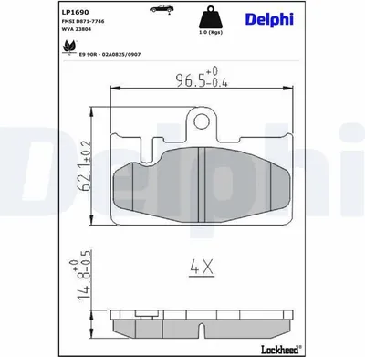 Produktbild von DELPHI Bremsbeläge Satz Hinten Bremsklötze für LEXUS LS (UCF30) LP1690