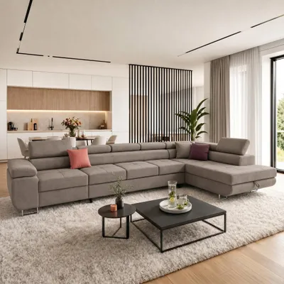 Produktbild von MUFFO Ecksofa WILD XXL Rechts mit Schlaffunktion 125x240 Velours Beige