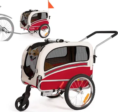 Produktbild von XL Hundefahrradanhänger, 2 in 1 faltbarer Anhänger mit Feststellbremse, Jogging Fahrradanhänger, geeignet für große Hunde, maximale Belastung 40 kg