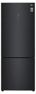 A front view of a black LG refrigerator.