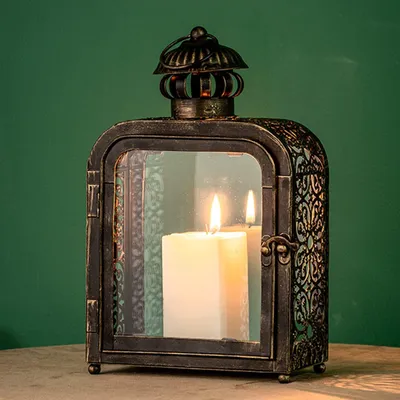 Immagine prodotto di Portacandele decorativo a lanterna, design vintage in metallo
