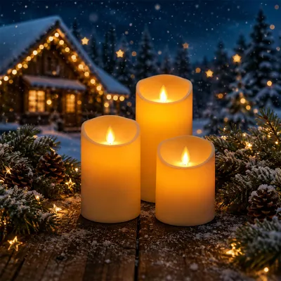 Obrázek produktu pro Vigevee LED svíčky, sada 3 kusů, plast, výška 15 / 12,5 / 10 cm - s dálkovým ovládáním, časovač, stmívatelné, pohyblivé plameny, teplá bílá barva, slonovinová