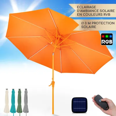 Image de Blumfeldt Parasol de Jardin Exterieur et Balcon, Panneaux Solaires, Lumières LED, Protection UV, Etanche, Grand Parasol Deporte Réglables Hauteur et Angle, Parasols Exterieur Jardin, Avec ou Sans Pied