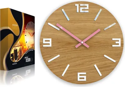 Produktbild von ModernClock, Wanduhr, Wohnzimmer, große Wanduhr aus Eiche, Arabisch weiß 33cm