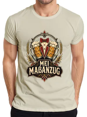 Produktbild von Mei Maßanzug Bierkrug Tracht Lustig Lederhose Dirndl Herren T-Shirt, Natur, 3XL