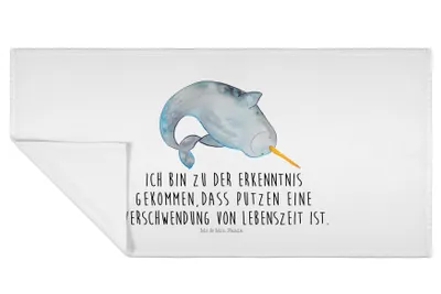 Produktbild von Mr. & Mrs. Panda Handtuch Narwal - Weiß - Geschenk, Frotteehandtuch, Kinderzimmer, Wal, 50x100, kleines, Aufräumen, Hausfrau, Meer, Putzen, Flauschtuch, baumwolle