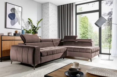 Produktbild von Ecksofa Schlafsofa Sofa AGNESA Stoff Salvador Braun Ottomane Rechts