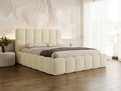 Produktbild von Chilly Möbel Design Bett Clay Slim - Doppelbett mit Bettkasten, Lattenrost und Kopfteil 140x200 cm / Metallrahmen / Bouclé / Beige